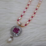 Pink Cz Stone Pearl Necklace - Image 4