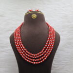 Multi-Strand Pumkin Coral and Pearls Necklace - Image 2