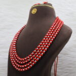 Multi-Strand Pumkin Coral and Pearls Necklace - Image 3