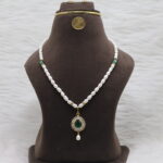 Pearl Necklace with Green CZ Teardrop - Image 2