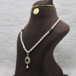 Pearl Necklace with Green CZ Teardrop - Image 3