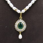 Pearl Necklace with Green CZ Teardrop - Image 4