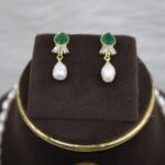 Pearl Necklace with Green CZ Teardrop - Image 5