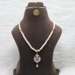 Pastel Pink CZ Pendant Pearls Necklace - Image 2