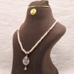 Pastel Pink CZ Pendant Pearls Necklace - Image 3