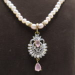 Pastel Pink CZ Pendant Pearls Necklace - Image 4
