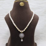 Pearl Necklace With AD Stone Pendant Set - Image 2