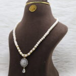 Pearl Necklace With AD Stone Pendant Set - Image 3