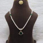 CZ Green Stone Pendant PEARL NECKLACE - Image 2