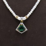 CZ Green Stone Pendant PEARL NECKLACE - Image 4
