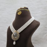 Three-Strand Pearl Necklace CZ Pendant - Image 3
