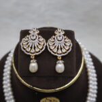 Three-Strand Pearl Necklace CZ Pendant - Image 5