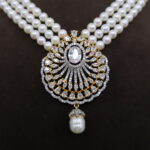 Three-Strand Pearl Necklace CZ Pendant - Image 4