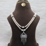Dual-Strand Pearl Necklace CZ Pendant Set - Image 2