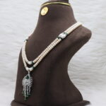 Dual-Strand Pearl Necklace CZ Pendant Set - Image 3