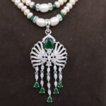 Dual-Strand Pearl Necklace CZ Pendant Set - Image 4