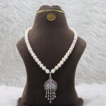 Pearl Necklace Pink CZ Stone Set - Image 2