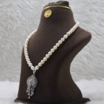 Pearl Necklace Pink CZ Stone Set - Image 3