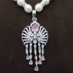 Pearl Necklace Pink CZ Stone Set - Image 4