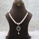CZ Green Pendant Pearl Necklace - Image 2