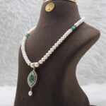 CZ Green Pendant Pearl Necklace - Image 3