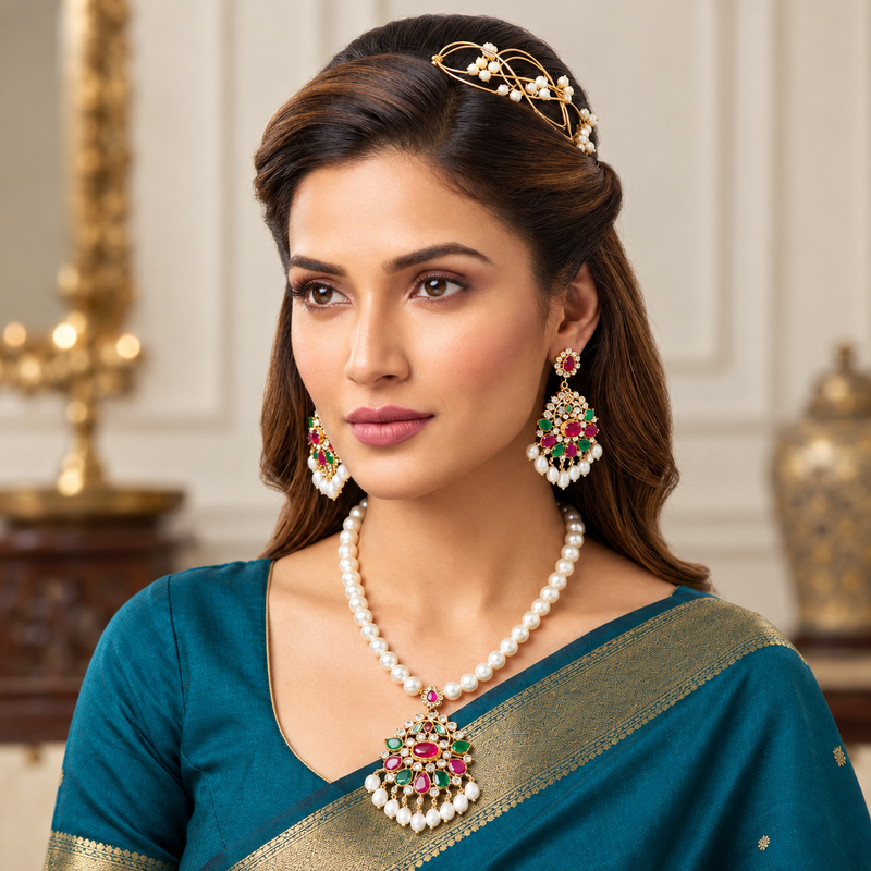 Shop Necklace with Pearl & Gold in Hyderabad Original Shop